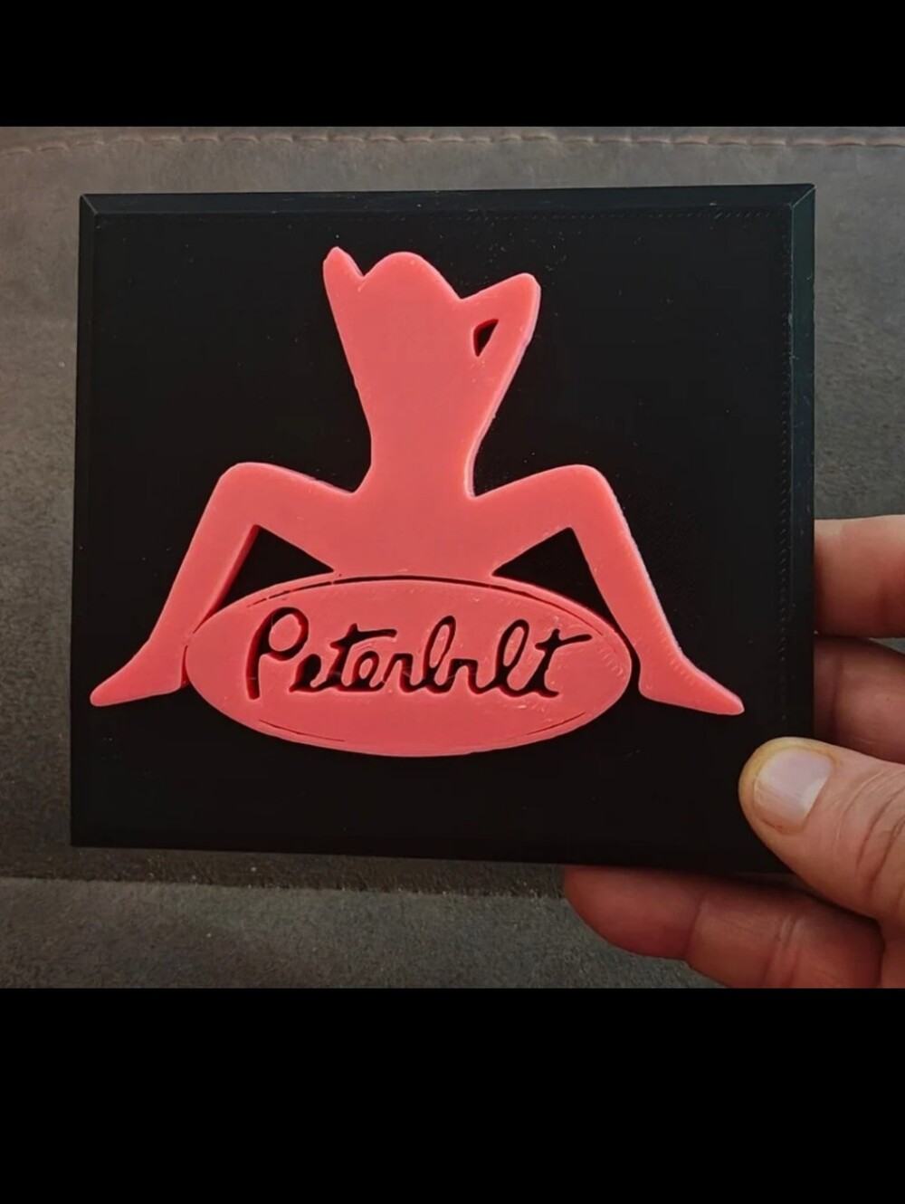 Custom Pink & Black Peterbilt "Mudflap Girl" Emblem Hard Plastic Plaque